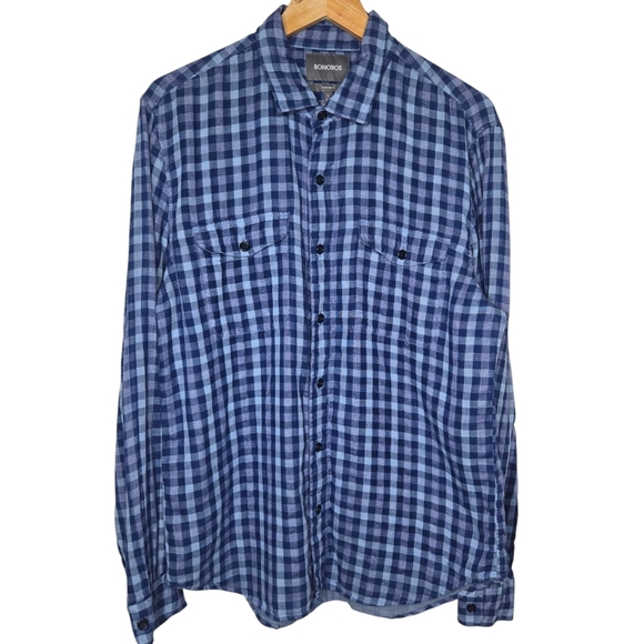 Bonobos Mens Standard Fit Blue Plaid Soft Flannel Button Shirt Size Large - Picture 1 of 7